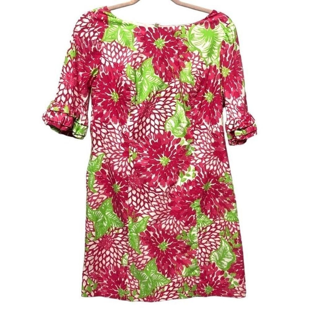 Lilly Pulitzer Jubilee Shift Dress Sz 6 Zinnia Print Pink Green Ruffled Sleeve‎